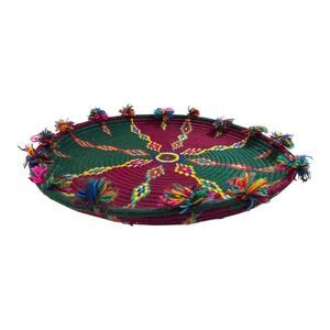 Handwoven Colorful Rope Basket Tray Tassels 17” Bohemian Storage Arican Rainbow